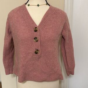 Madewell Ribbed Lyle Henley Sweater Cropped Pink Merino Wool extra XS